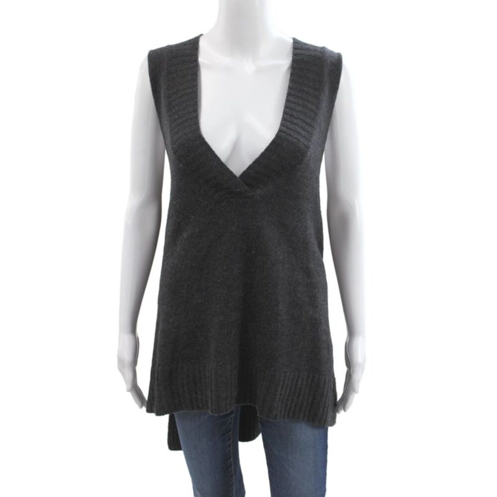 Acrobat Women Sweater Vest Gray V Neck Wool Blend Sleeveless Size M